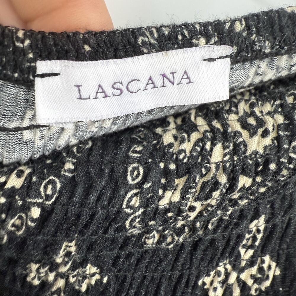 Lascana Smocked Waist Pull on Midi Skirt size 8 Black Medallion Pattern Boho - Picture 9 of 11